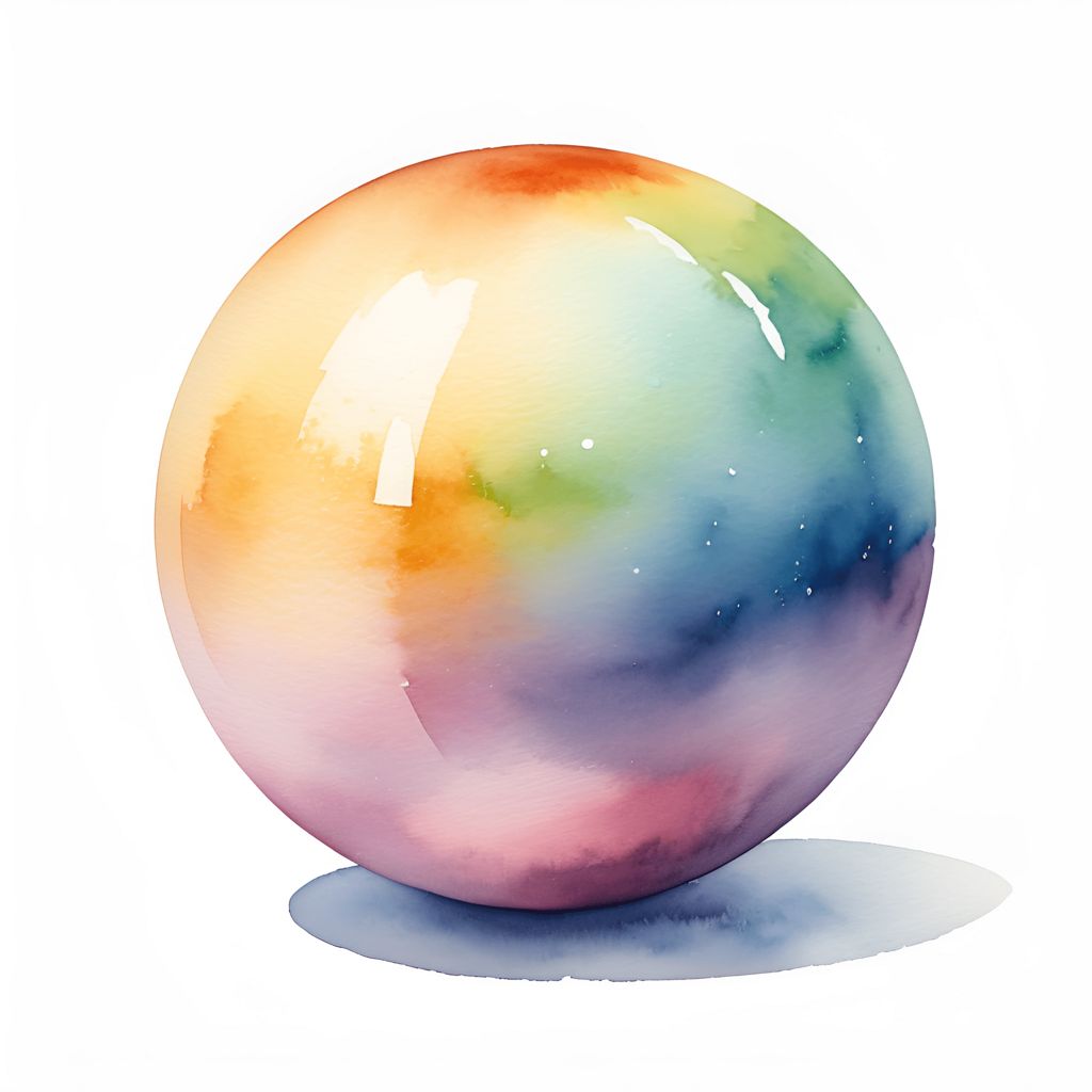 brightly colored sphere with a shadow on a white background