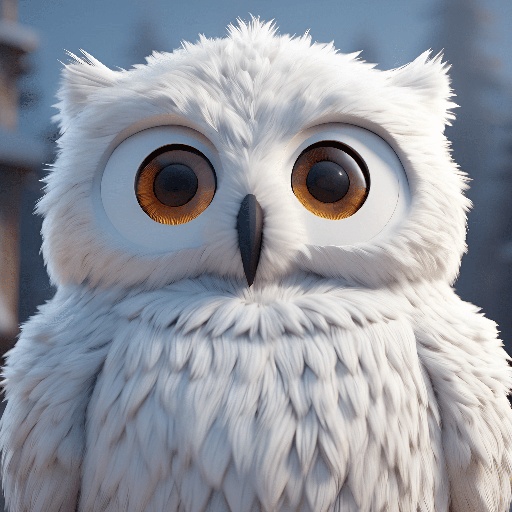 a white owl with big eyes and a black nose