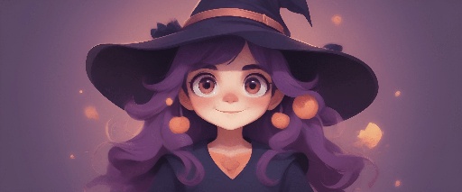 witch girl with purple hair and a black hat