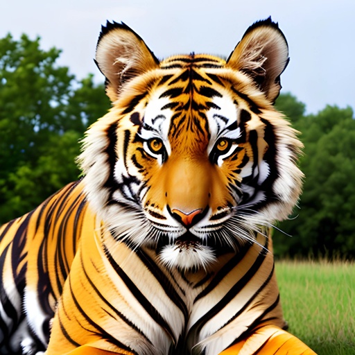 a large tiger that is laying down in the grass