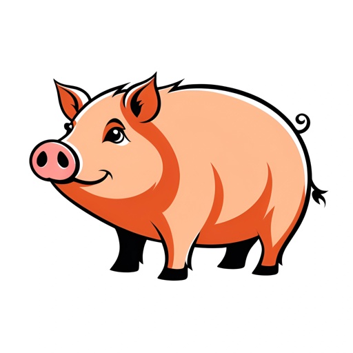 cartoon pig standing on white background with no background