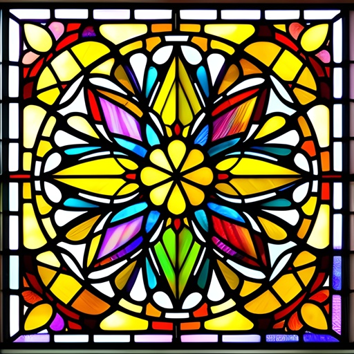 a close up of a stained glass window with a flower in it