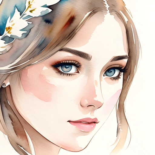a watercolor painting of a woman with a flower in her hair