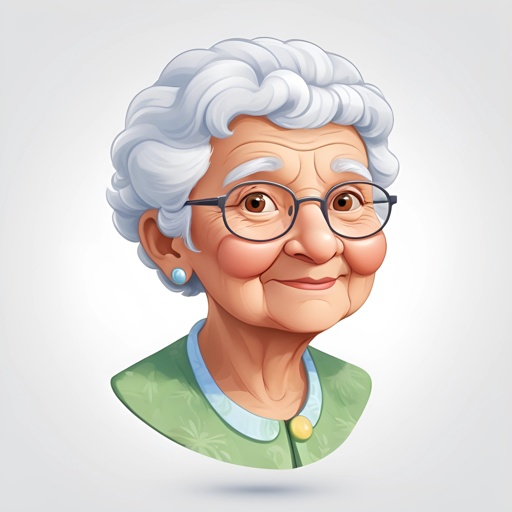 cartoon portrait of an old woman with glasses and a green sweater