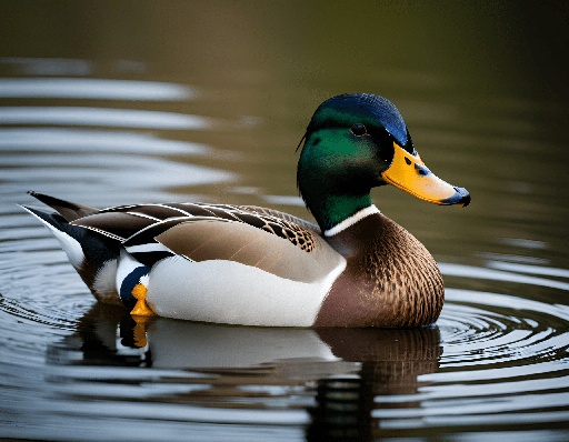 duck floating in a pond with a dark background