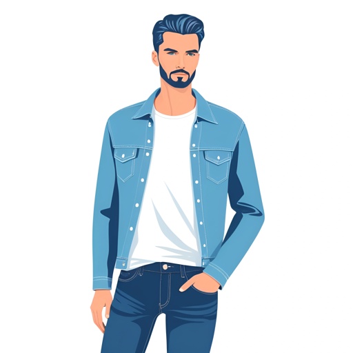 man in a denim jacket and jeans standing with his hands in his pockets