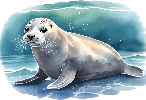 a seal sitting on the water with a blue background