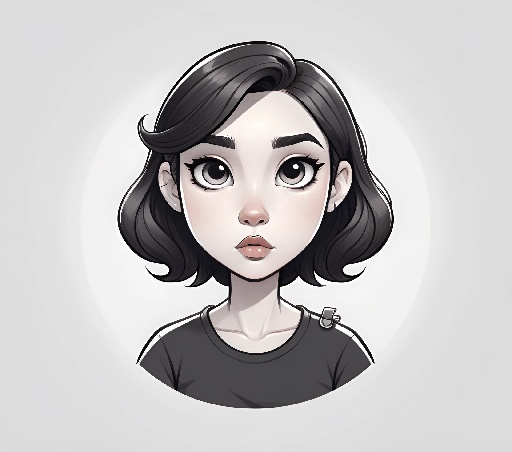 a cartoon girl with a black shirt and a black top