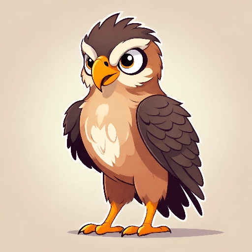cartoon illustration of a brown and white bird with big eyes