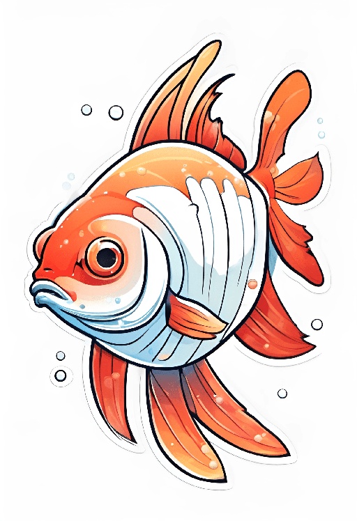 cartoon fish with orange and white stripes swimming in water