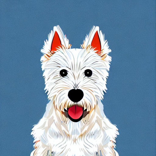 painting of a white dog with a red nose and a black nose