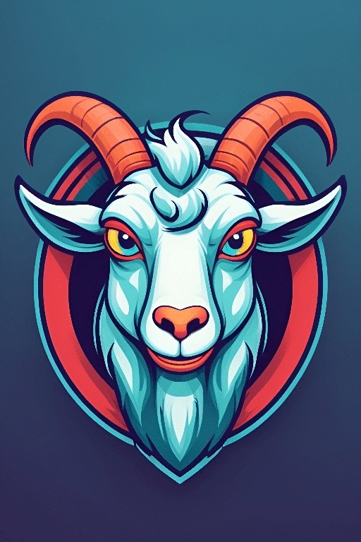 a close up of a goat's head with a red and blue background