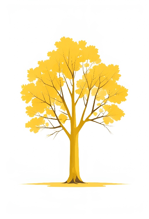 a yellow tree with leaves on it and a bird perched on the branch