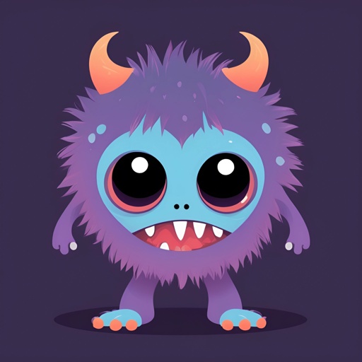 cartoon monster with big eyes and horns standing in front of a dark background