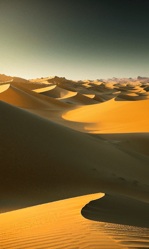 in the desert with sand dunes and mountains in the background