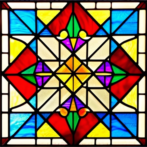a close up of a stained glass window with a star design