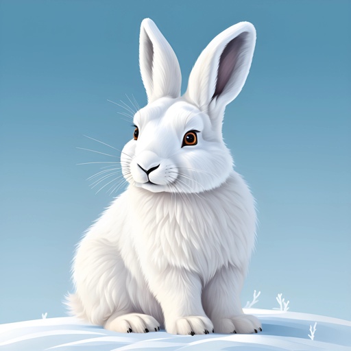 a white rabbit sitting on a snowy hill