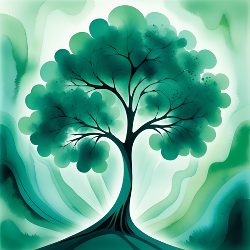 a painting of a tree with green leaves on it