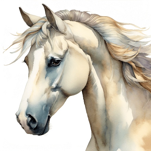 a painting of a horse with a white mane