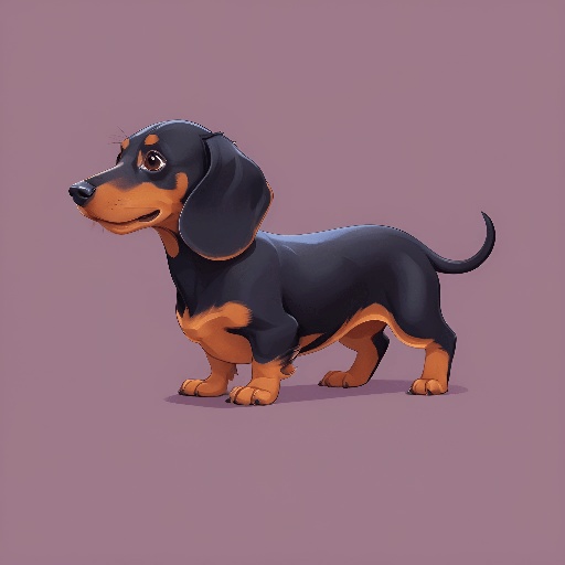 cartoon dachshund dog standing on a purple background