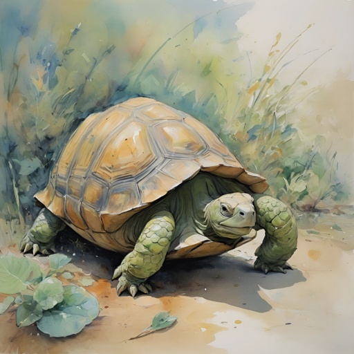 a painting of a turtle that is walking on the ground