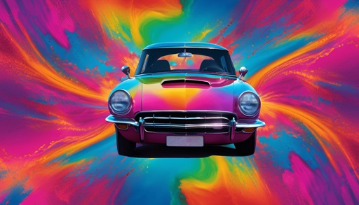 brightly colored car with a bright swirly background