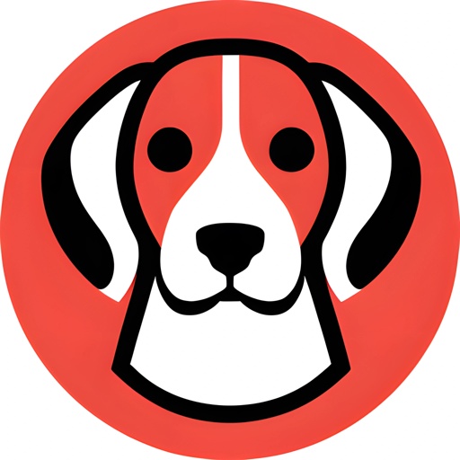dog with a red circle with a black and white dog's face