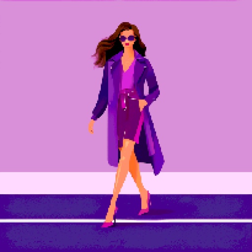 woman in a purple coat and purple dress walking down a street