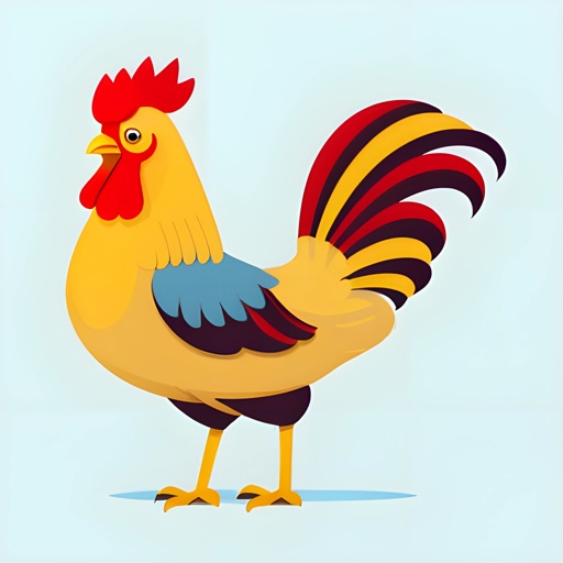 a cartoon of a rooster standing on a white surface