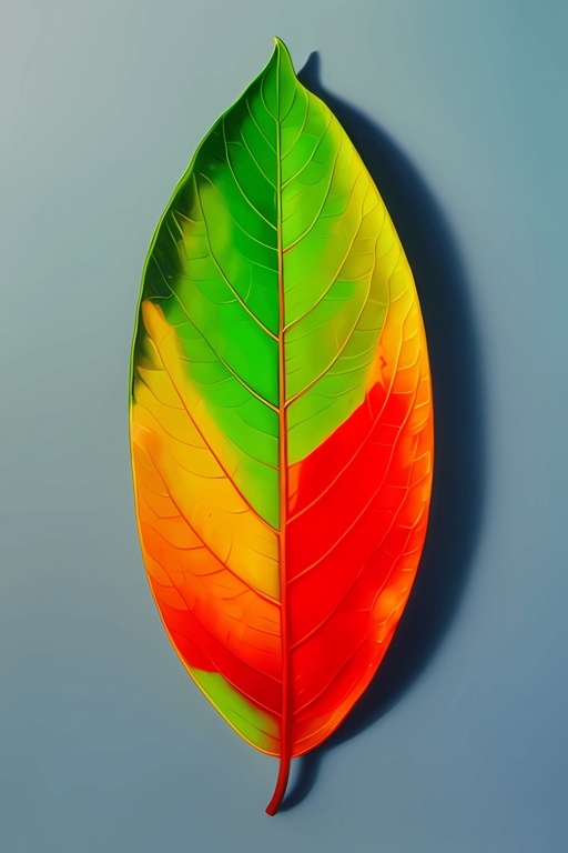 leaf with a red, green, and yellow stripe on it