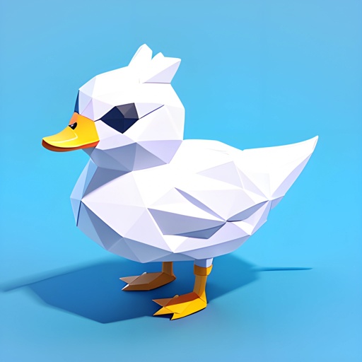 a white duck that is standing on a blue surface