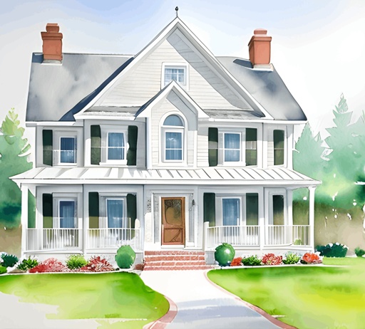painting of a house with a driveway and a path leading to it