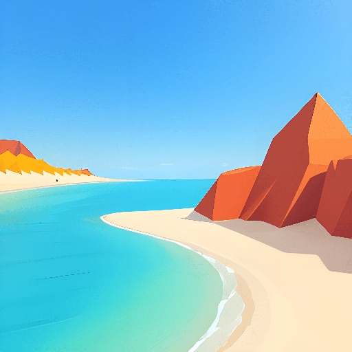 a cartoon of a beach with a mountain in the background