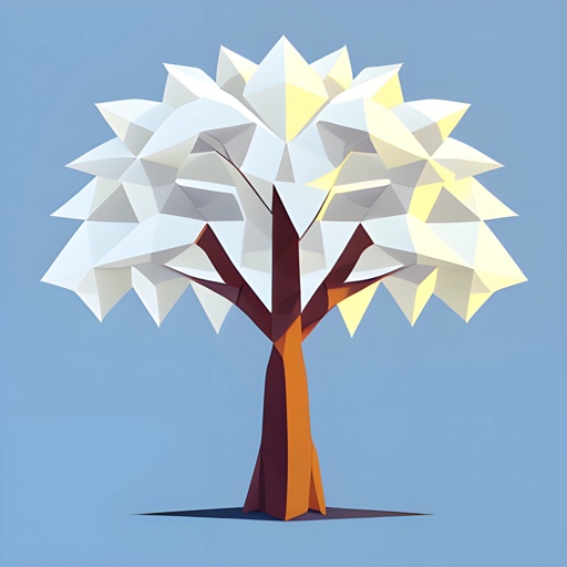 a tree made of paper with a blue sky in the background