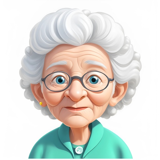 cartoon illustration of an old woman with glasses and a green shirt