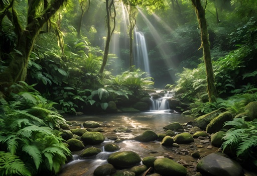 view of a waterfall in a lush green forest