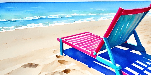 brightly colored beach chair on the beach with ocean in the background