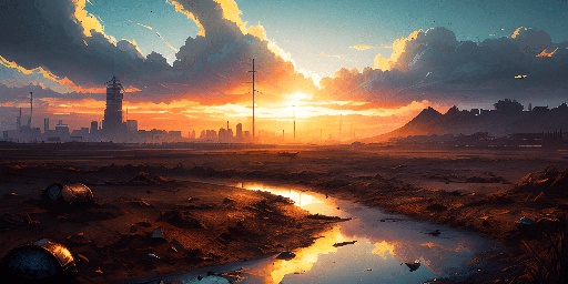 a painting of a sunset over a desert area