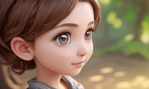 a cartoon girl with brown hair and big eyes
