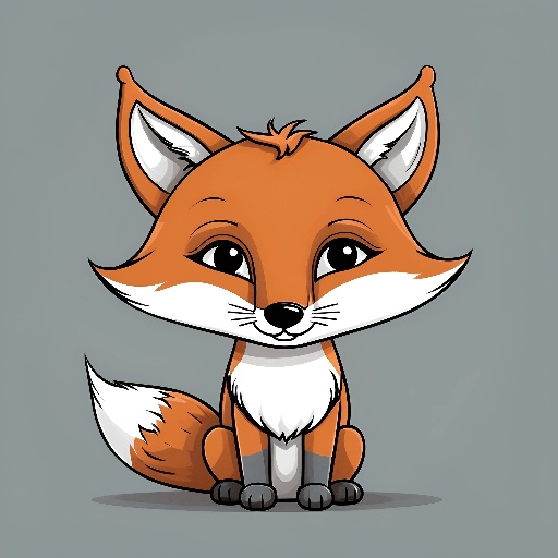 cartoon fox sitting on the ground with a gray background