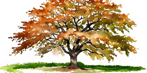 a watercolor painting of a tree with leaves