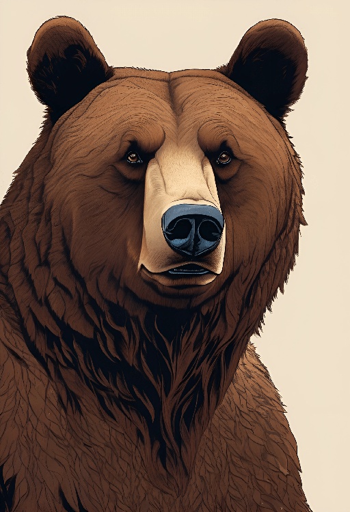 a drawing of a bear with a blue nose
