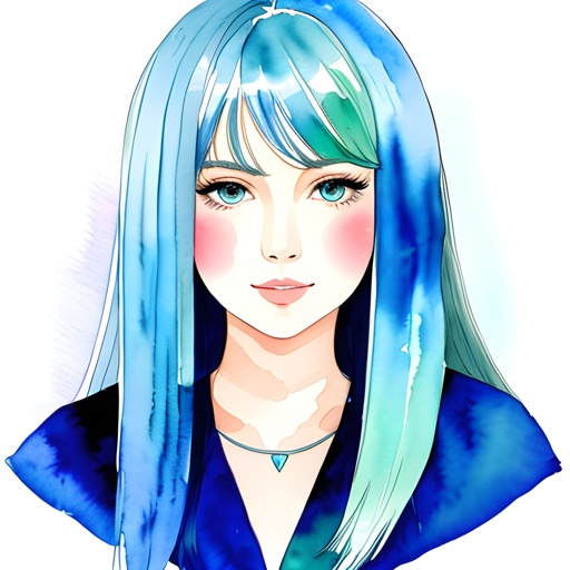 anime girl with blue hair and blue eyes wearing a blue dress
