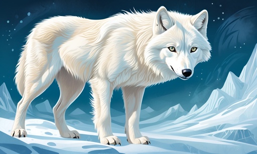 a white wolf standing on a snowy hill