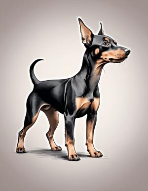 drawing of a black and tan dog standing on a white surface