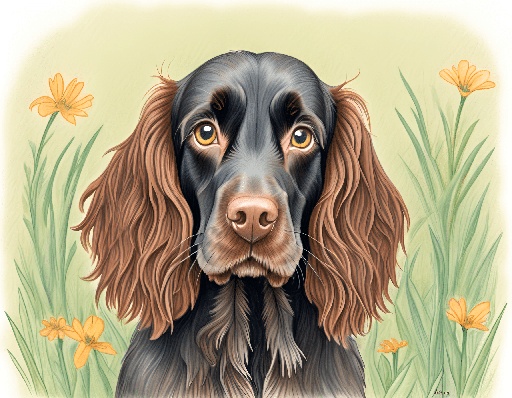 painting of a dog with long hair and a brown nose