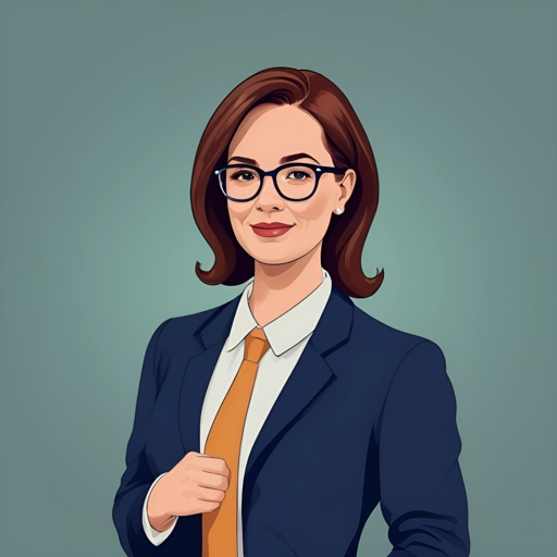 cartoon business woman in a suit and tie with glasses
