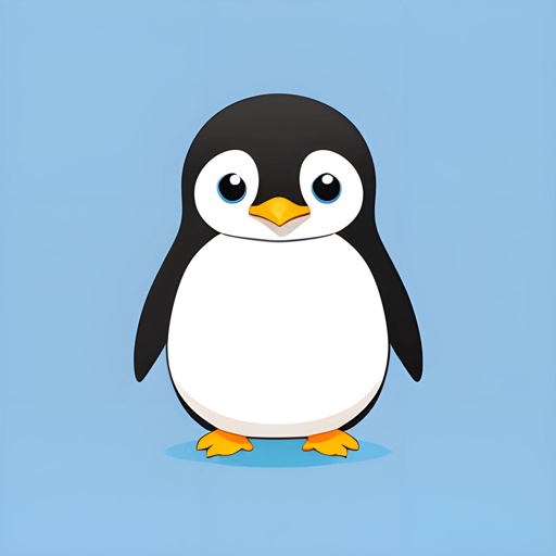 a penguin that is standing up with a blue background