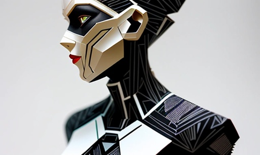 a paper sculpture of a woman with a black and white outfit