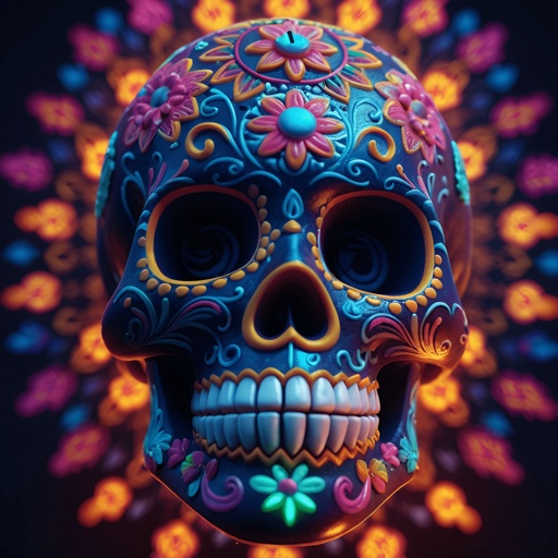 brightly colored skull with floral design on it's face